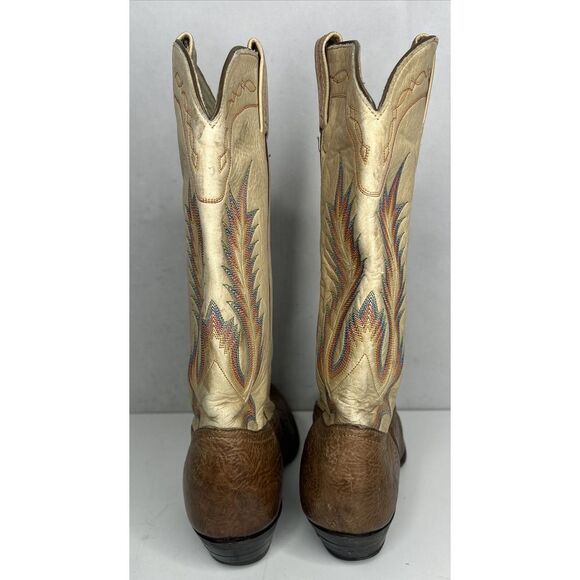 Vintage Rainbow Stitch Tony Lama Cowboy Boots Brown Leather USA 1617 L 9.5M - Picture 5 of 11
